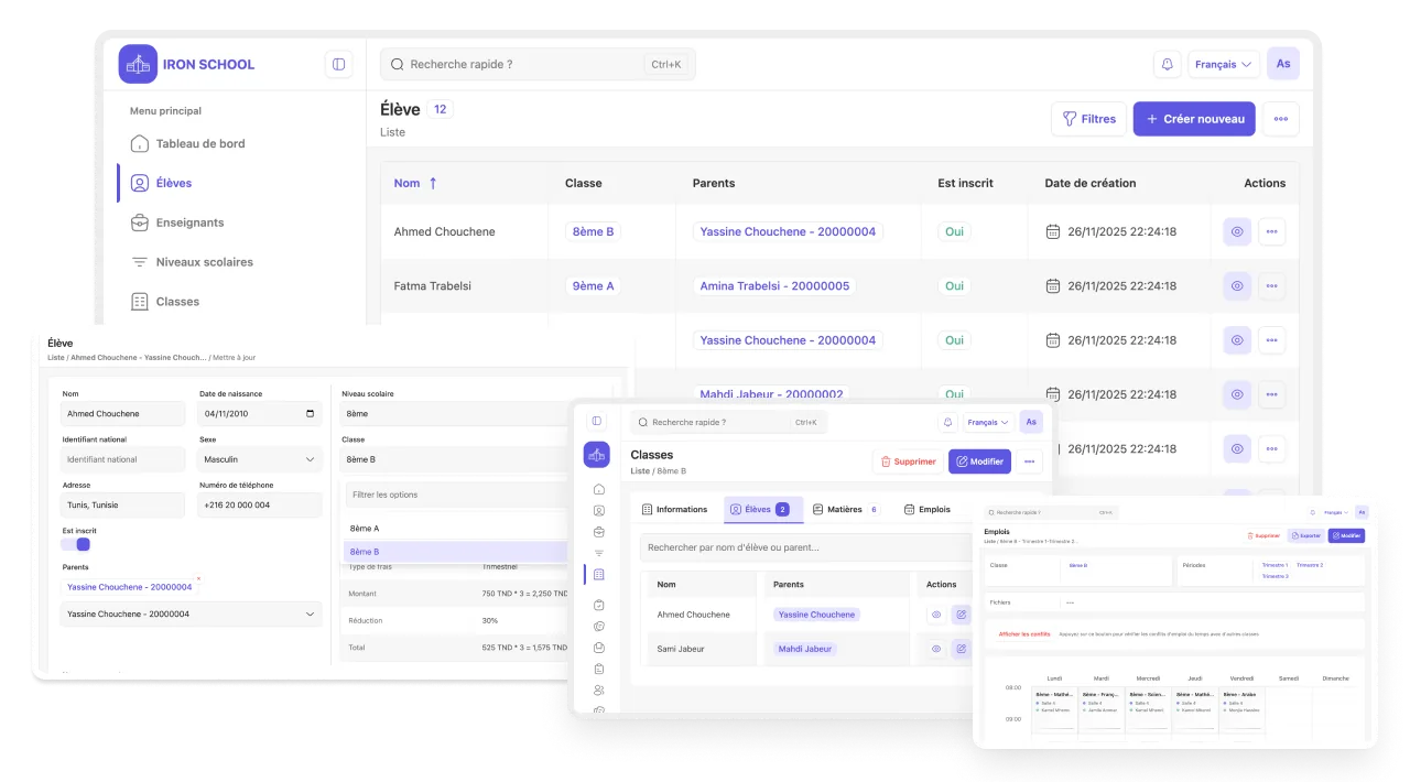 Student management interface